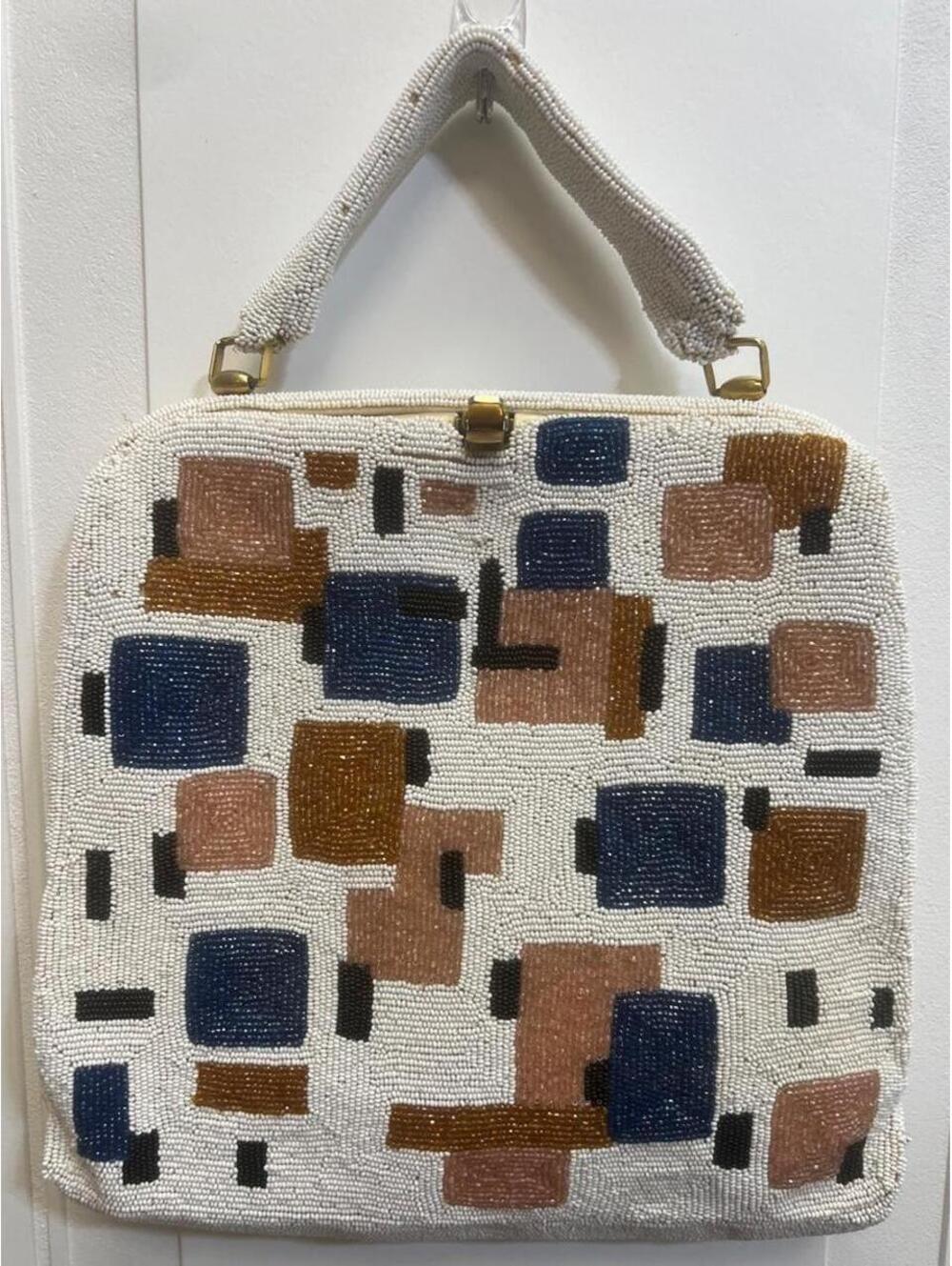 Retro Vintage Mid Century Geometric Fully Beaded Handbag by Koret